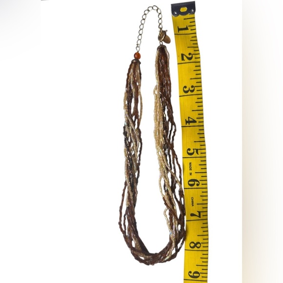 Claires Multi-Strand Necklace in Brown and Gold Fluorescent Seed Beads - Picture 2 of 4